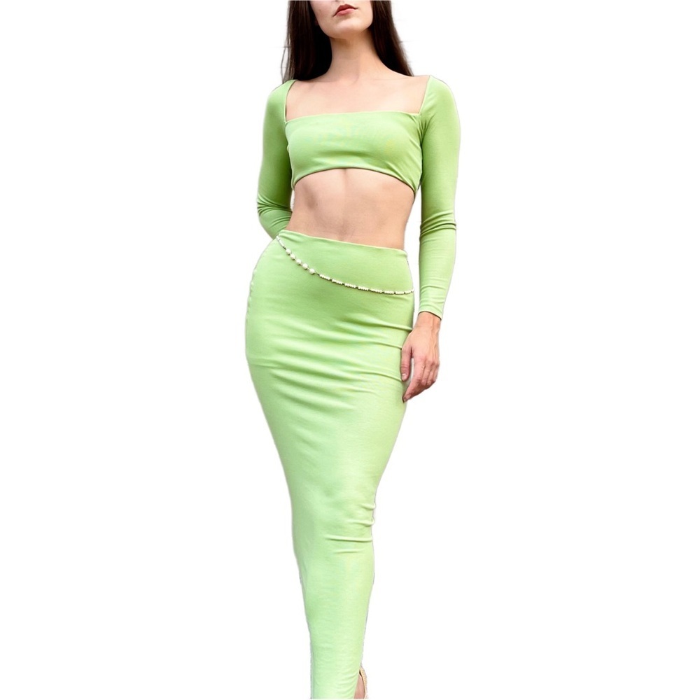 Princess Polly Lime Green Long Sleeve Crop Top Maxi Skirt Knitwear Coord Set 2